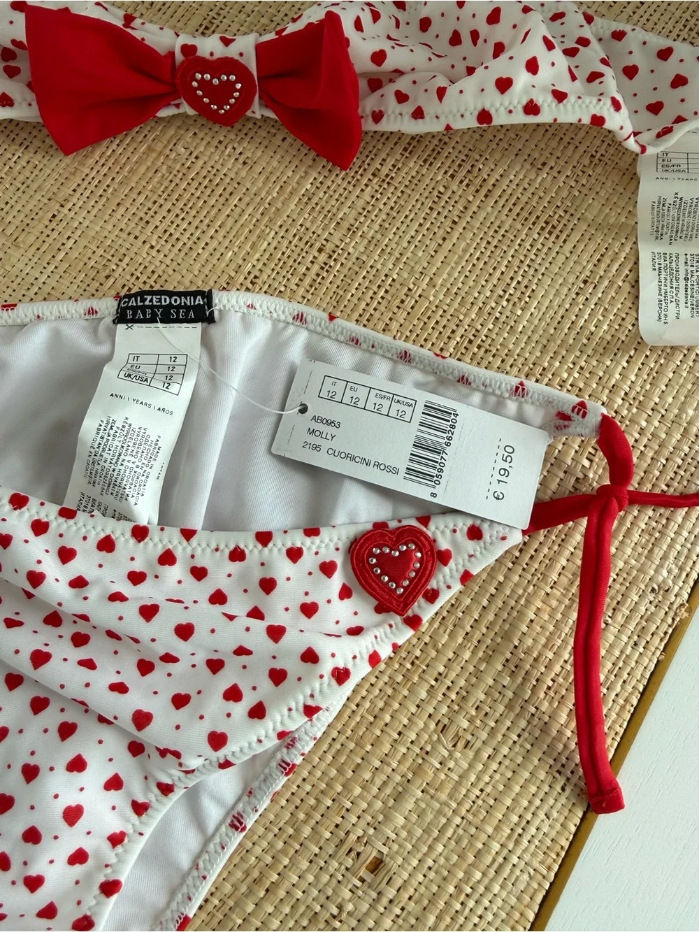 Kids White & Red Heart Print Bikini